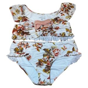 Janie and Jack Floral Bow Recycled 2-Piece Swimsuit White Floral Size 10
